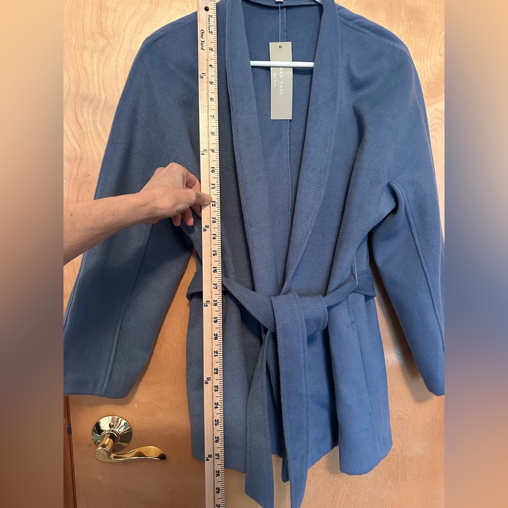 NWT Joan Vass short trench coat blazer belted with pockets Dusk Blue